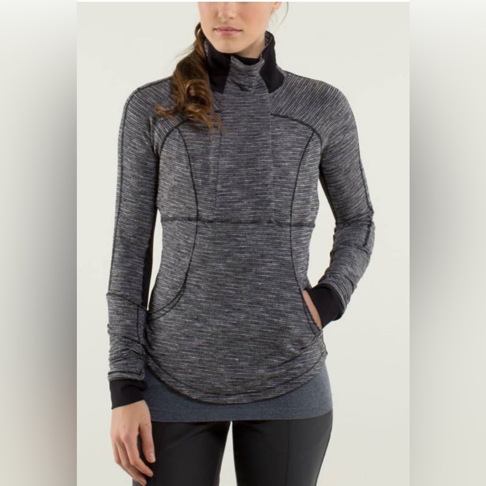 LULULEMON Base Runner 1/2 Zip Pullover Black & White Rulu Sz 10
